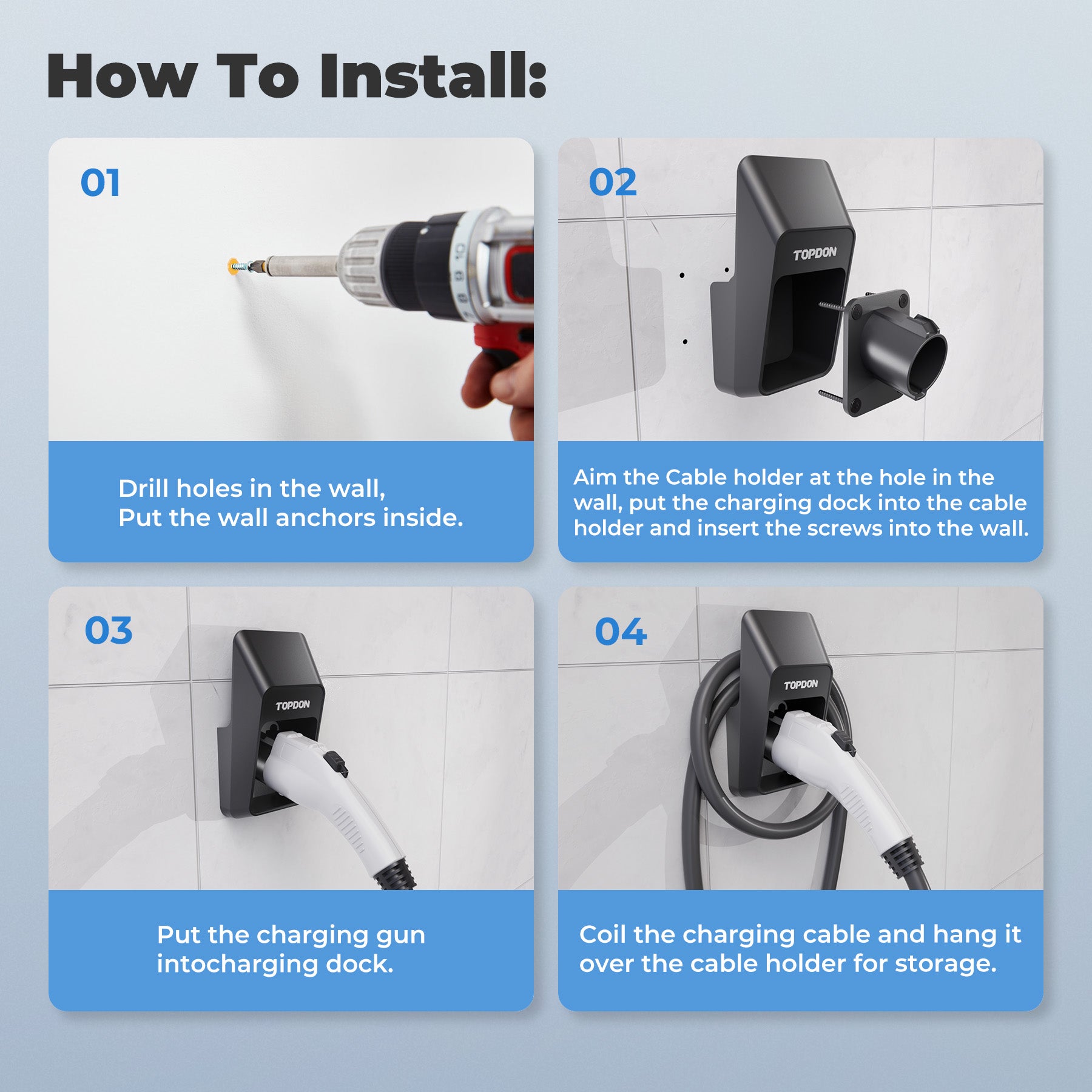 TOPDON EV Charger Wall-Mounted Cable Holder